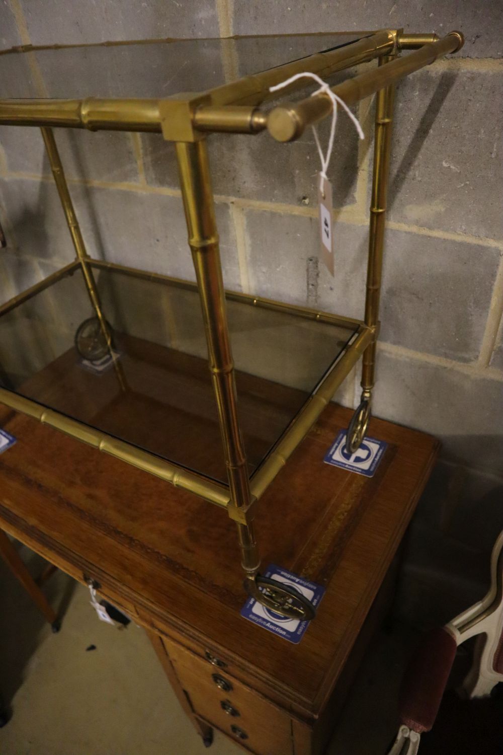 A brass Maison Bagues bar cart, width 75cm depth 42cm height 66cm